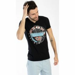 Geographical Norway T-shirt Jarico - col V - imprimé T-shirts & Polos Couleur Noir