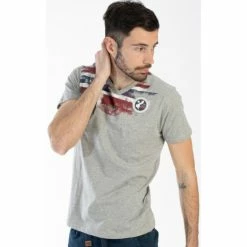 Geographical Norway T-shirt Jimac - col V - imprimé T-shirts & Polos Couleur Gris clair -Geographical Norway Soldes 20534099 500 B