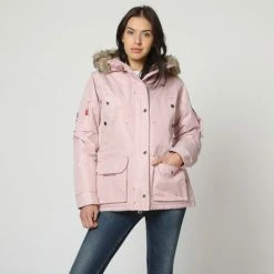 Geographical Norway Parka Achem Manteaux Couleur Rose poudre