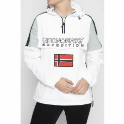 Geographical Norway Parka Astina - logo - capuche avec liens de serrage et stopper Manteaux Couleur Blanc