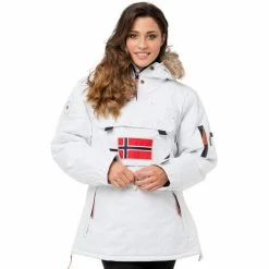 Geographical Norway Anorak Aubergine - logo - capuche - matelassé Manteaux Couleur Blanc