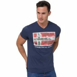 Geographical Norway T-shirt de sport - col V - 100% coton T-shirts & Polos Couleur Bleu marine